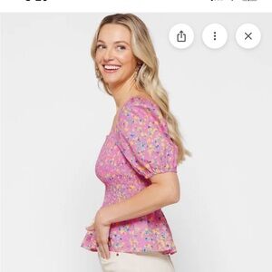 French Connection Pink Floral Puff Sleeve Blouse Size 8
